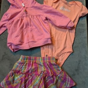 3pc little girl outfit- 6 mo, pink plaid skirt